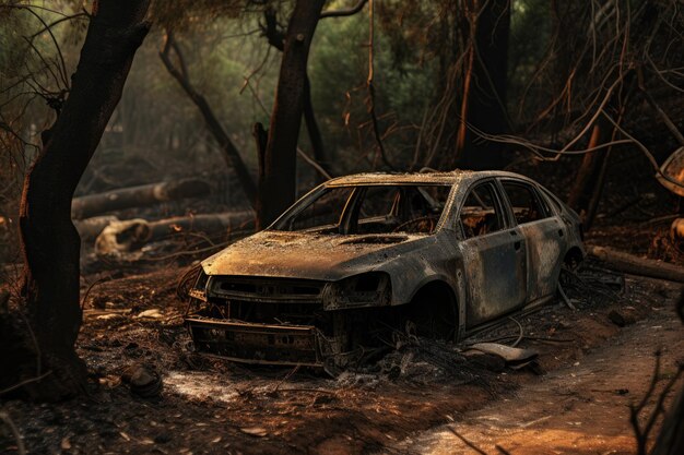 Verbrande auto ontdekt in het Varybobi-bos nabij Athene, Griekenland op 6 augustus 2021