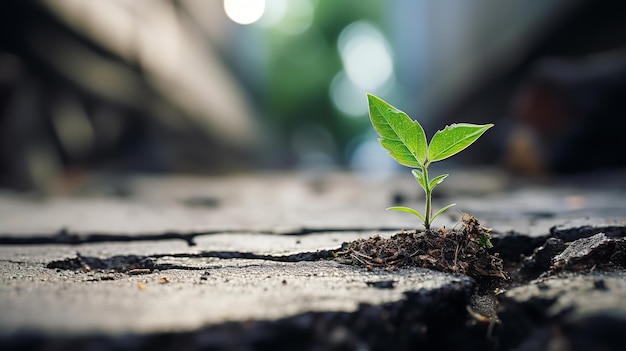 Premium AI Image | A verdant plant thriving within the fissured ...