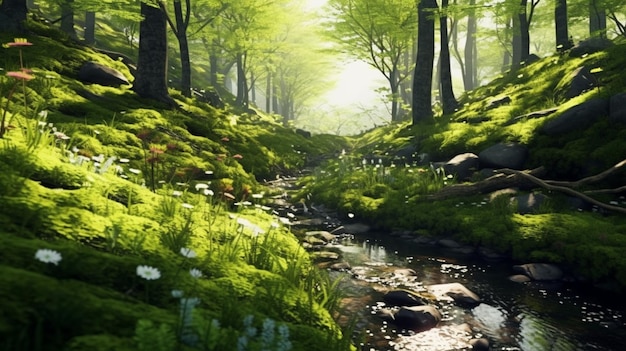 Verdant spring and summer forest