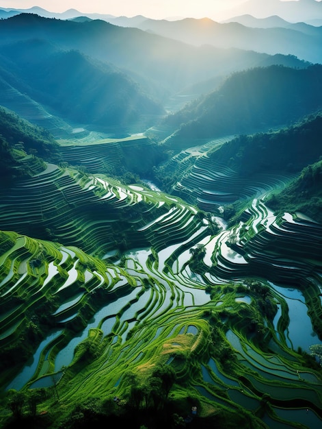 Verdant Staircase Terraced Rice Fields