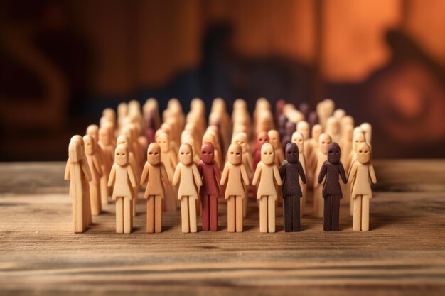 Foto verdeelde familie van houten pinnen op een houten platform