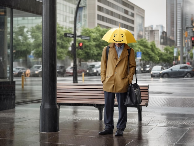 verdrietig werken een blij gezicht geven trieste regen geen vrijheid werkgever ai gegenereerd