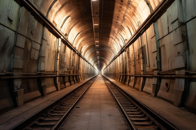 Verdwijnpunt van een lange metrotunnel gemaakt met generatieve AI