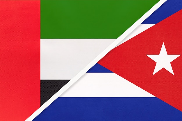 Verenigde Arabische Emiraten of VAE en Cuba, symbool van twee nationale vlaggen van textiel.