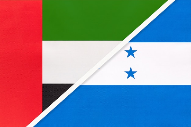 Verenigde Arabische Emiraten of VAE en Honduras, symbool van twee nationale vlaggen van textiel.