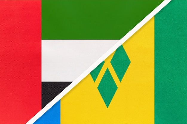 Verenigde Arabische Emiraten of VAE en Saint Vincent en Grenadines, symbool van nationale vlaggen van textiel.