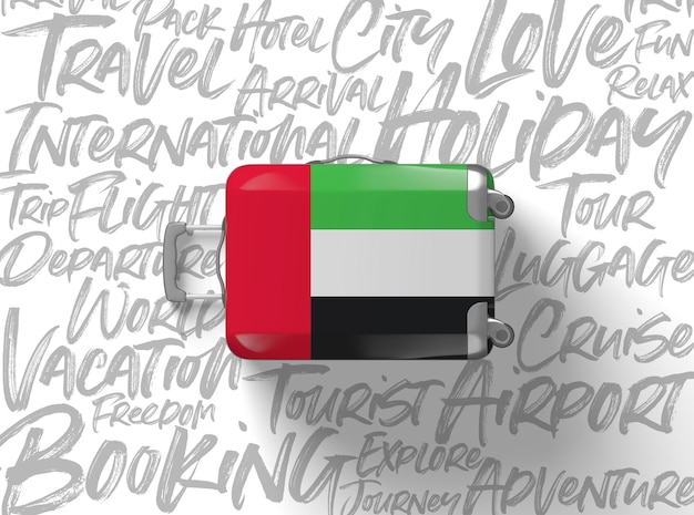 Foto verenigde arabische emiraten vlag koffer reizen achtergrond d render