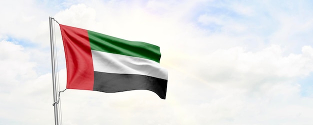 Verenigde Arabische Emiraten vlag zwaaien op hemelachtergrond 3D-rendering