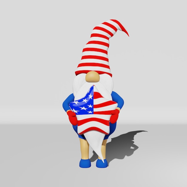 Verenigde staten onafhankelijkheidsdag gnome ster gestreepte hoed 3d render 4 juli usa vlag dag van de arbeid patriottische vakantie ontwerp