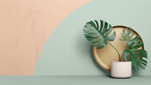 Verfrissend genot een minimalistische compositie van tropische palmbladeren die AI heeft gegenereerd