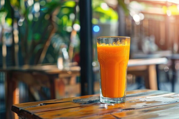 Verfrissend glas sinaasappelsap op een rustieke houten tafel Perfect voor eten en drinken