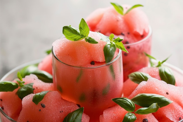 Foto verfrissend koud zomerdrank watermeloen slushie met basilicum