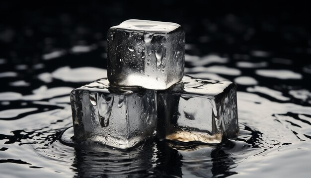 Foto verfrissende drank ijsblokken smelten in een glas water gegenereerd door kunstmatige intelligentie