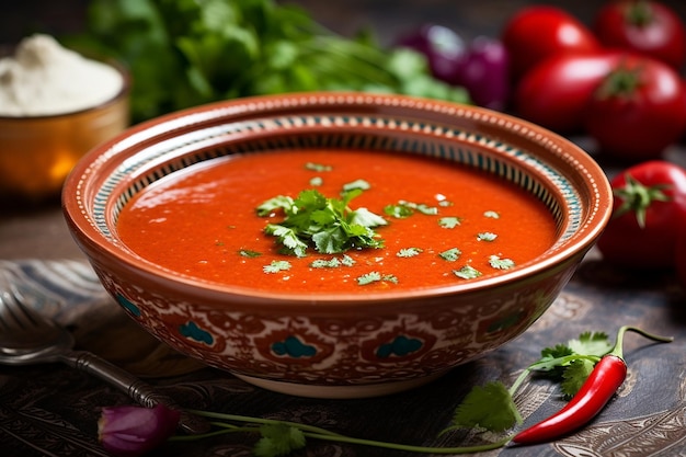 Verfrissende Gazpacho-soep met komkommer, tomaten en peper