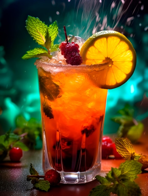 Verfrissende kleurrijke cocktails versierd met fruit en bessen