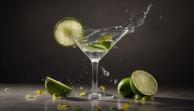 Verfrissende limoen mojito cocktail met citrusvruchten en muntblad gegenereerd door kunstmatige intelligentie