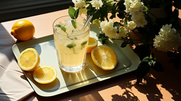 Verfrissende zelfgemaakte limonade op de vensterbank in de zomerhitte vakantietijd AI gegenereerd