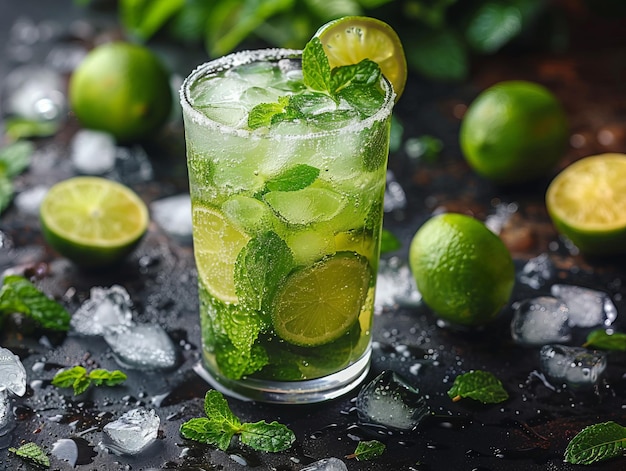 Verfrissende zomer alcoholische cocktail mojito met ijs verse munt en limoen