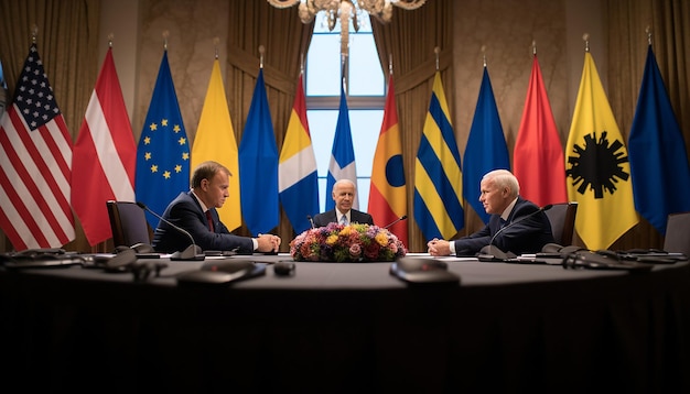 Foto vergadering van zeven presidenten rond de ronde tafel van de vn