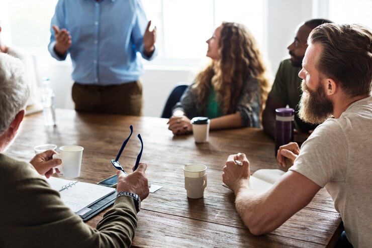 Foto vergadertafel networking sharing concept