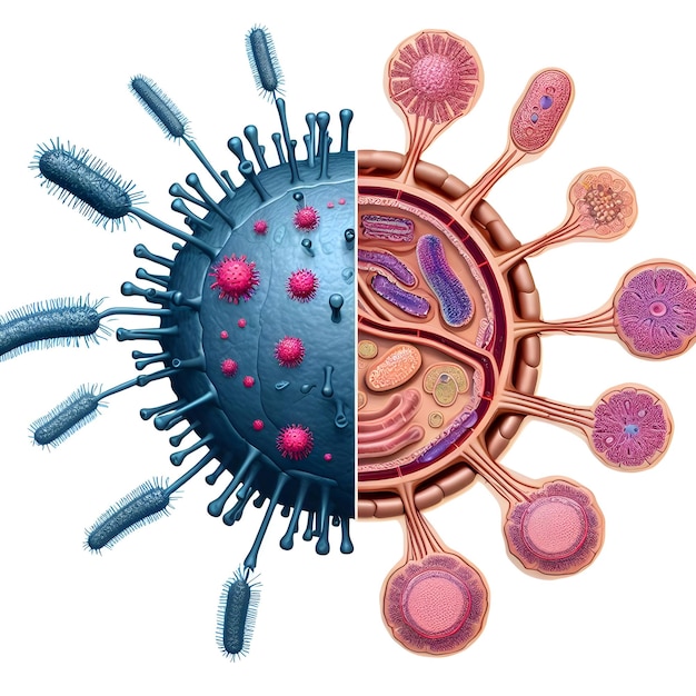 vergelijking van virus versus macrofaagstructuur