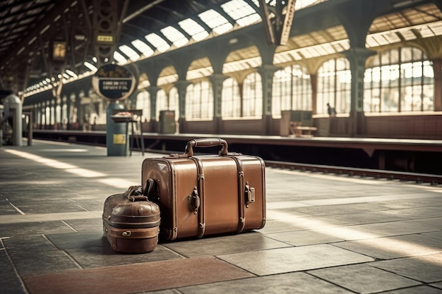 Vergeten bagage in een oud treinstation