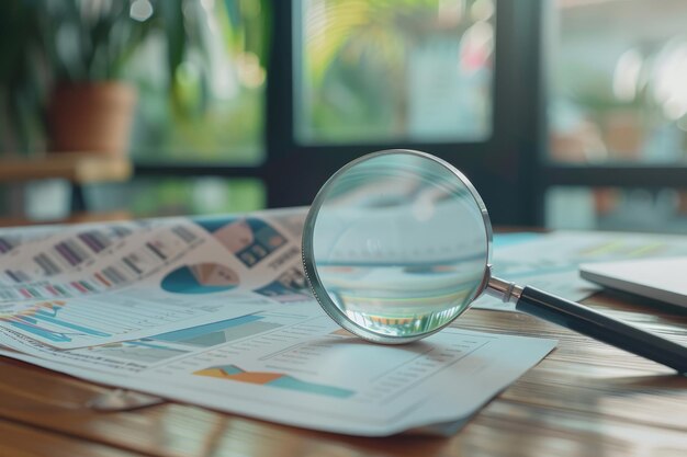 Foto vergrootglas op een houten tafel