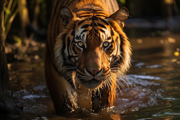 Vergulde strepen van de Bengaalse tijger in de Sundarbans