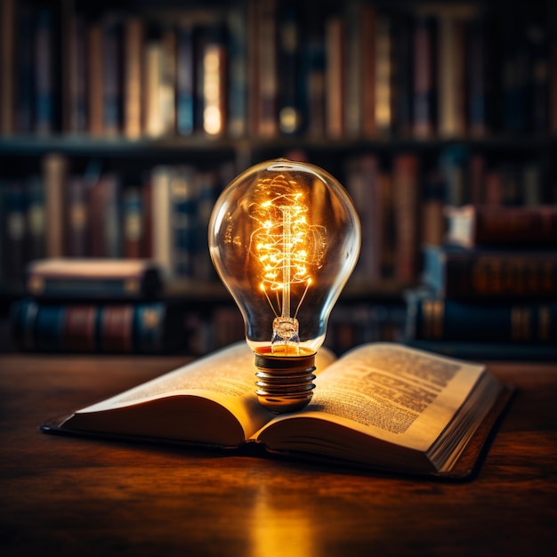 Verhelderende kennis Gloeiende lamp vergroot de wijsheid van boeken en symboliseert inventieve inspiratie Voor Soc
