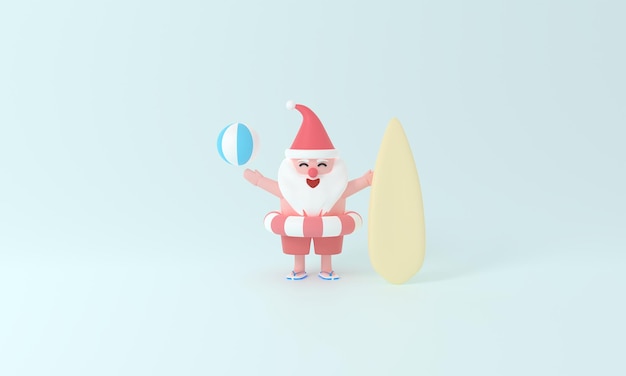 Verhoog uw festiviteiten met een 3D-rendering van de Kerstman in een zomer kerst ambiance Bouw imaginatieve decoratie die seizoensgebonden zomer en 3D-kunst combineert voor een magische vakantie-ervaring
