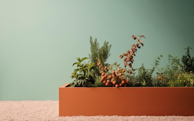 Verhoogde bedtuin met planten Huis tuinieren concept met verhoogde bedtuinen