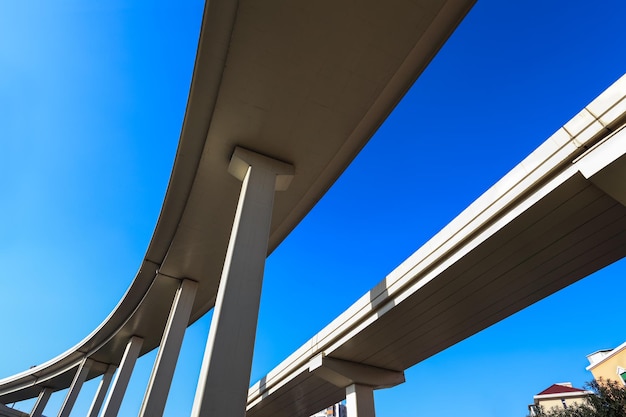 Verhoogde weg tegen een blauwe lucht