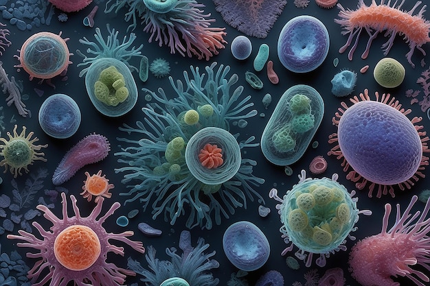 Veri high resolution 3d rendering of bacteria seen under a scanning microscope