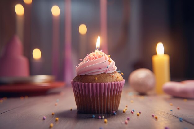 Verjaardag cupcake kaars Genereer Ai