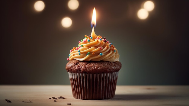Verjaardag Cupcake Met Een Kaars Generatieve Ai