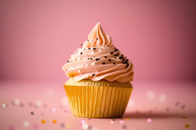 Verjaardag cupcake op roze Illustratie AI generatief