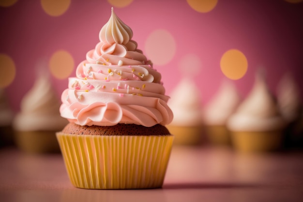 Verjaardag cupcake op roze Illustratie AI generatief