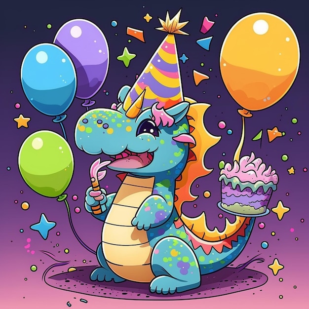 Verjaardag Dragon Cartoon Vector Illustratie