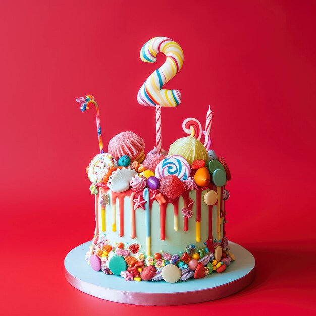 verjaardag fee magische taart op een 2 jaar versierd met kleurrijke snoep