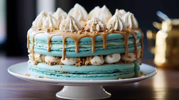 Verjaardag ijs macaron turquoise taart