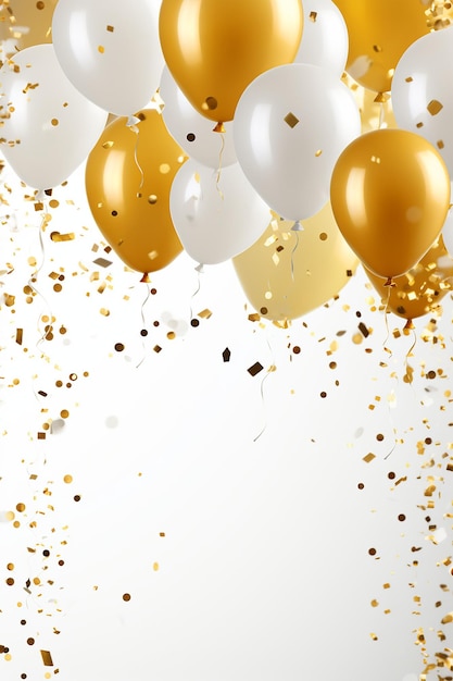 Foto verjaardag nieuwjaarsviering achtergrond witte en gouden ballonnen vieren achtergrond ballonnen ai