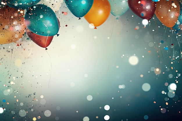 Foto verjaardags achtergrond met ballonnen en confetti verjaardagskaartje of uitnodigingsontwerp
