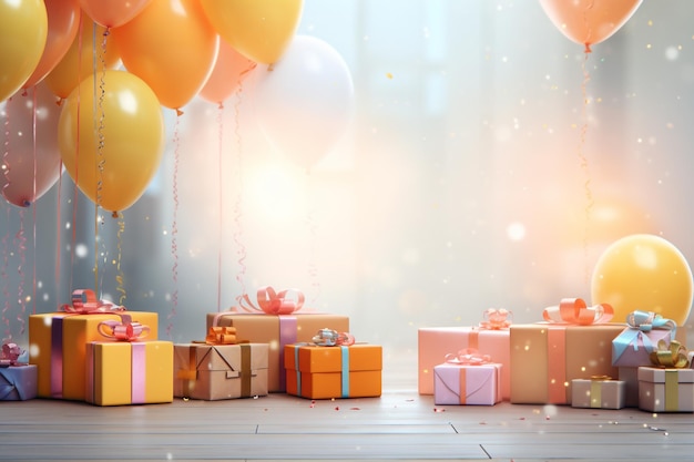 Verjaardagsachtergrond met ballonnen en geschenken