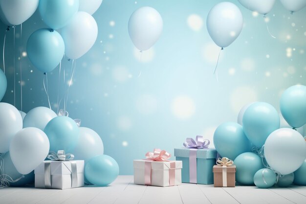Verjaardagsachtergrond met ballonnen en geschenken