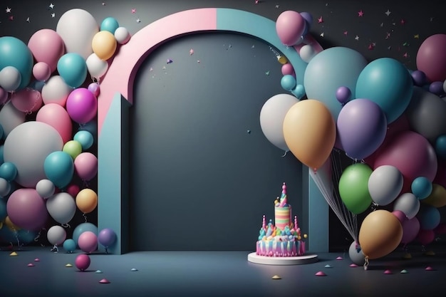 Verjaardagsachtergrond met ballonnen Illustratie AI Generatief