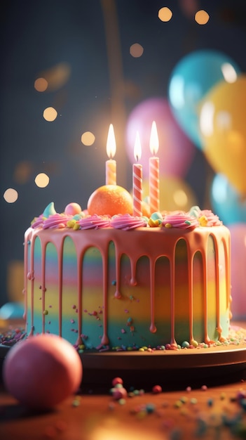 Verjaardagsachtergrond met cake Illustratie AI GenerativexA