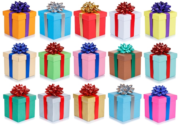 Verjaardagscadeaus kerstcadeautjes collectie achtergrond geïsoleerd op wit