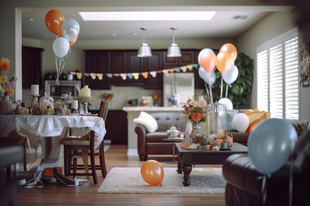 Verjaardagsdecoratie in gezellig woonkamerinterieur