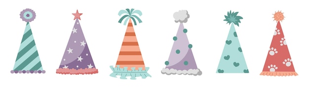 verjaardagsfeest hoeden set verjaardags pet vector clipart leuke verjaardags kegel pet feestelijke papieren pet collectie