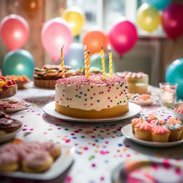 verjaardagsfeest kleurrijke taart verjaardagfeest kleurige taart